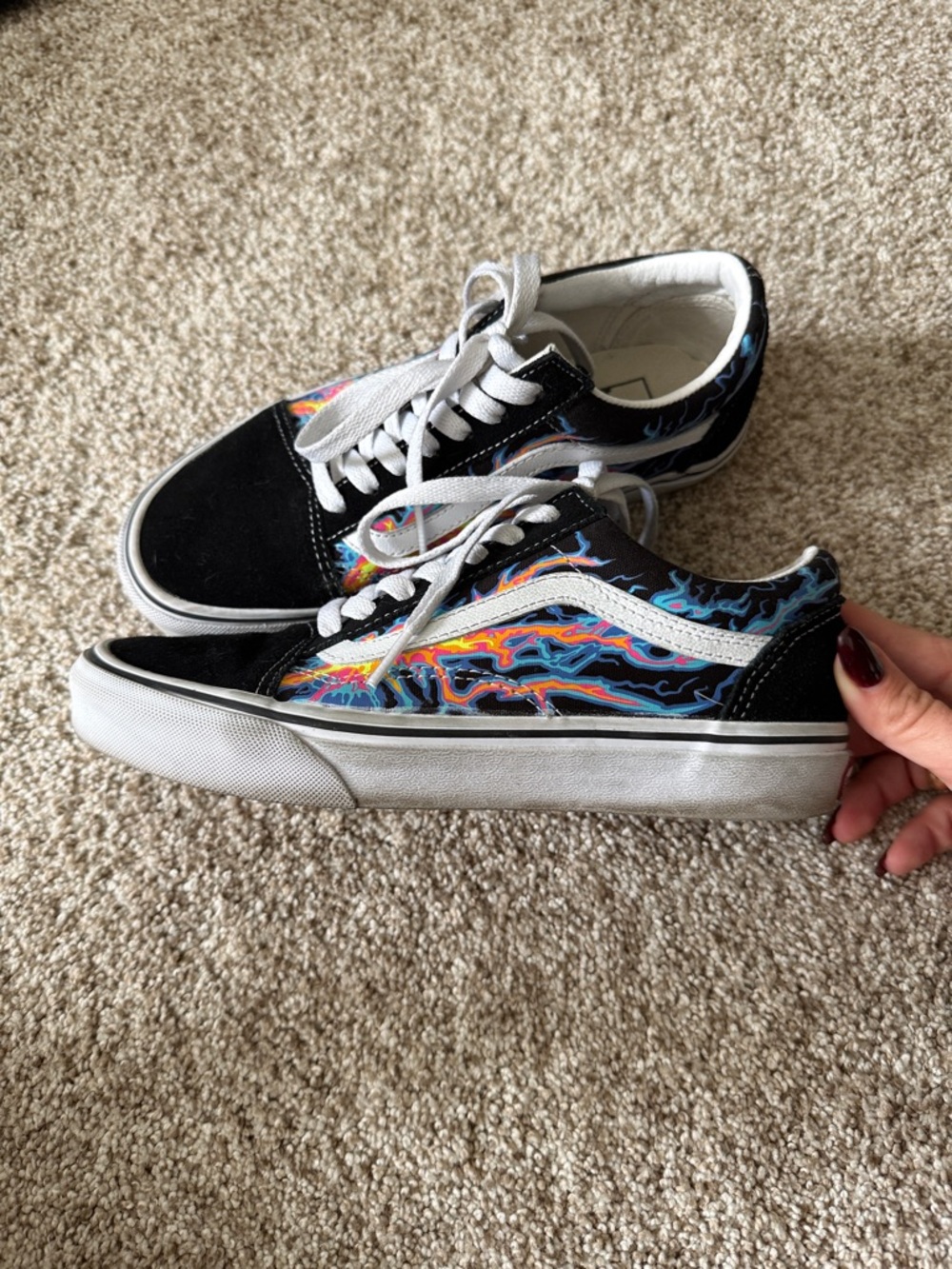 Vans Old Skool Black with Multicolor Lightning Graphic